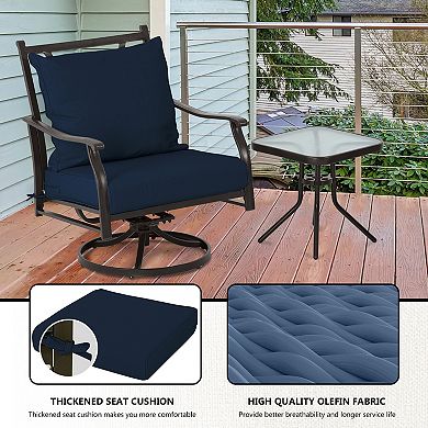 Aoodor Outdoor Swivel Chair Set - Two Chairs, One Glass Table, and Two Thick Cushions
