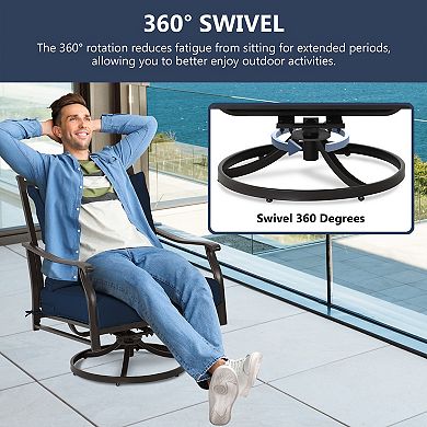 Aoodor Outdoor Swivel Chair Set - Two Chairs, One Glass Table, and Two Thick Cushions