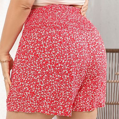 Women Plus Size Comfy Shorts Elastic High Waist Casual Summer Pleated Lounge Shorts