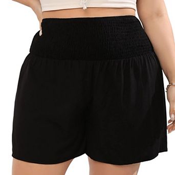 Women Plus Size Comfy Shorts Elastic High Waist Casual Summer Pleated Lounge Shorts