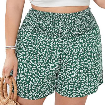 Women Plus Size Comfy Shorts Elastic High Waist Casual Summer Pleated Lounge Shorts