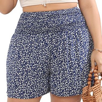 Women Plus Size Comfy Shorts Elastic High Waist Casual Summer Pleated Lounge Shorts