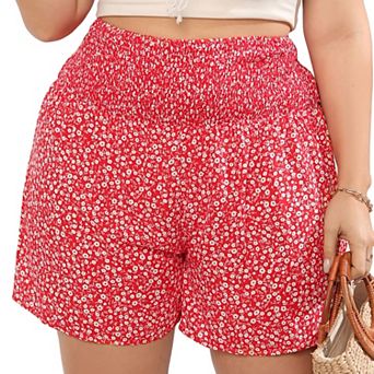 Women Plus Size Comfy Shorts Elastic High Waist Casual Summer Pleated Lounge Shorts