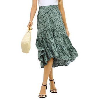 Maternity Dress Women's High Waist Floral Print Pleated Maxi Skirt Flowy Swing A Line Long Skirts