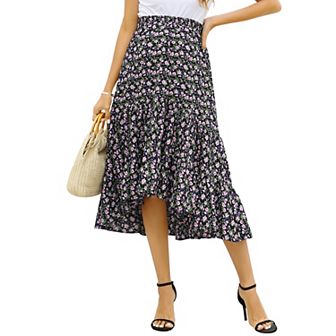 Maternity Dress Women's High Waist Floral Print Pleated Maxi Skirt Flowy Swing A Line Long Skirts