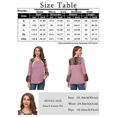 Women's Long Sleeve Leopard Print Tunic Tops Casual Color Block Blouse Loose T Shirt