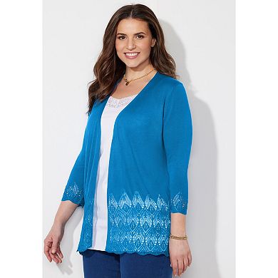 Catherines Women's Plus Size Pointelle Chevron Cardigan