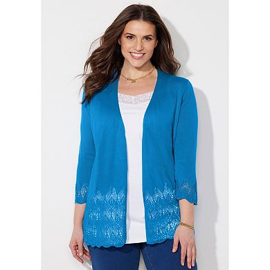 Catherines Women's Plus Size Pointelle Chevron Cardigan