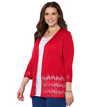 Catherines Women's Plus Size Pointelle Chevron Cardigan