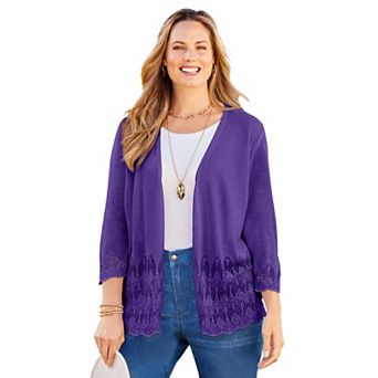 Catherines Women's Plus Size Pointelle Chevron Cardigan