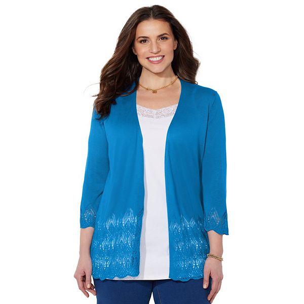 Charter Club Women's Plus Size Pointelle-Trim Completer Cardigan Black Size OX
