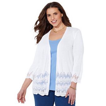 Catherines Women's Plus Size Pointelle Chevron Cardigan