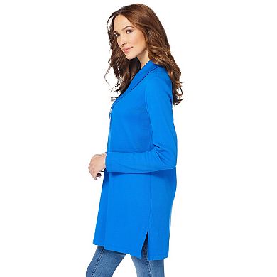 Roaman's Women's Plus Size Knit Thermal Shawl Collar Top Long Sleeve