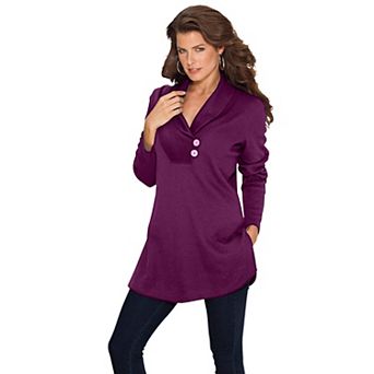 Roaman's Women's Plus Size Plus Size Knit Thermal Shawl Collar Top Long Sleeve
