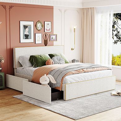 Merax Upholstered Platform Bed With 4 Drawers