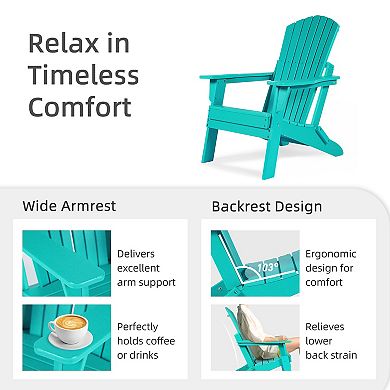 Aoodor Hdpe Outdoor All-weather Folding Adirondack Chair For Patio, Garden, Backyard