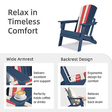 Aoodor Hdpe Outdoor All-weather Folding Adirondack Chair For Patio, Garden, Backyard