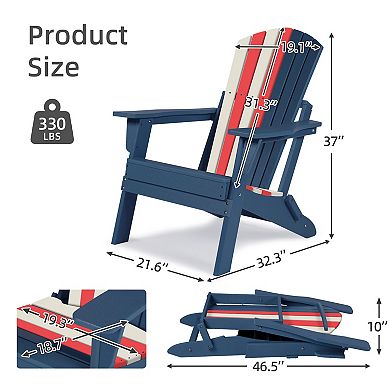 Aoodor Hdpe Outdoor All-weather Folding Adirondack Chair For Patio, Garden, Backyard