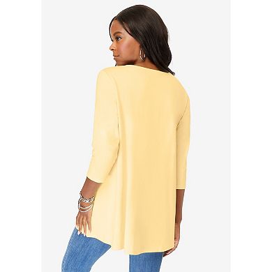 Roaman's Women's Plus Size Lace Embellished Swing Ultra Femme Top