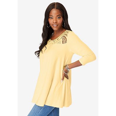 Roaman's Women's Plus Size Lace Embellished Swing Ultra Femme Top
