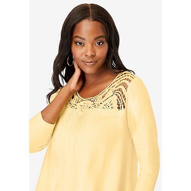 Roaman's Women's Plus Size Lace Embellished Swing Ultra Femme Top