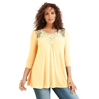 Roaman's Women's Plus Size Lace Embellished Swing Ultra Femme Top
