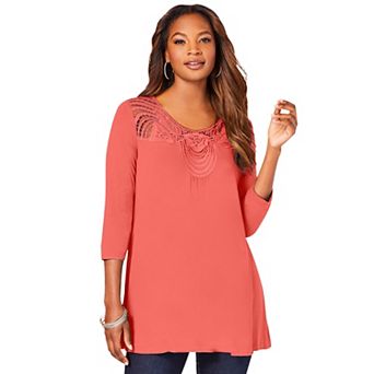 Roaman's Women's Plus Size Lace Embellished Swing Ultra Femme Top