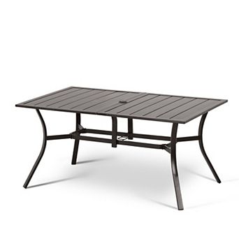 Aoodor Patio Dining Table For 6 People, 59"l X 38"w Rectangular Metal Outdoor Dining Table