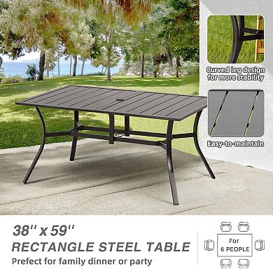 Aoodor Patio Dining Table For 6 People, 59"l X 38"w Rectangular Metal Outdoor Dining Table
