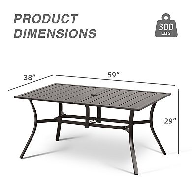Aoodor Patio Dining Table For 6 People, 59"l X 38"w Rectangular Metal Outdoor Dining Table