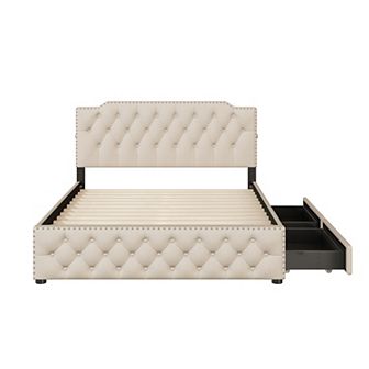 Merax Linen Upholstered Platform Bed With 2 Drawers