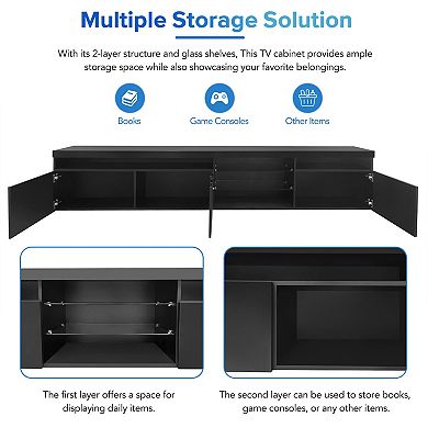 Merax Classic Led Tv Stand With 2 Glass Shelves