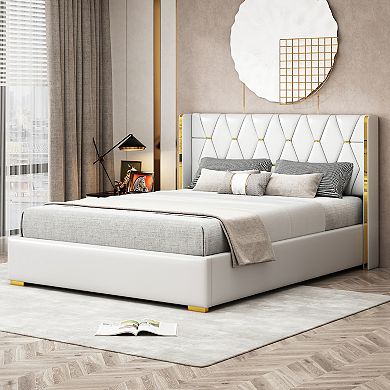 Merax Upholstered Platform Bed With Metal Strips