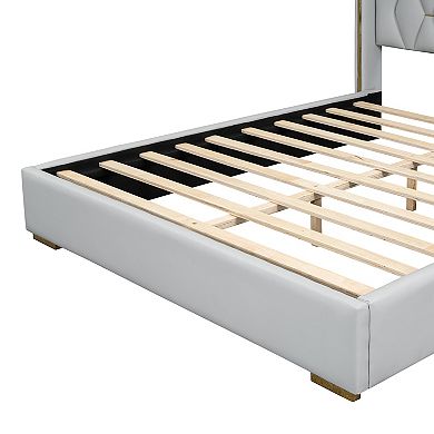 Merax Upholstered Platform Bed With Metal Strips