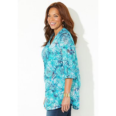 Catherines Women's Plus Size Petite Pintuck Buttonfront Blouse