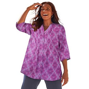 Catherines Women's Plus Size Petite Pintuck Buttonfront Blouse