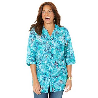 Catherines Women's Plus Size Petite Pintuck Buttonfront Blouse