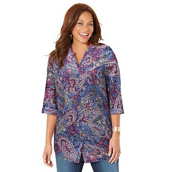 Catherines Women's Plus Size Petite Pintuck Buttonfront Blouse