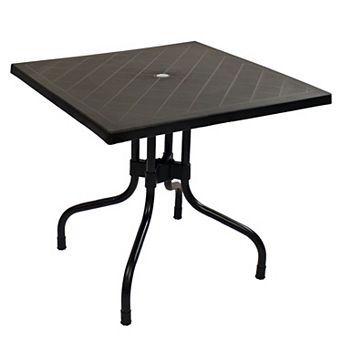 Sunnydaze Square Plastic Top Outdoor Dining Table With Iron Legs - Black