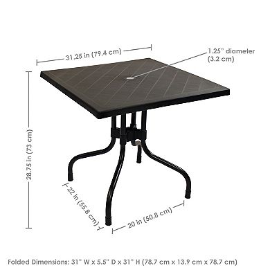 Sunnydaze Square Plastic Top Outdoor Dining Table With Iron Legs - Black