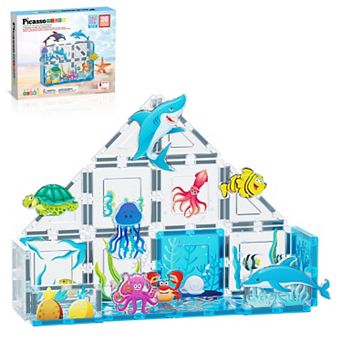 PicassoTiles 26 pc Sea Animals, STEM Toy Magnetic Tile, Building Block for Kids Age 3 & Up, PTQ25