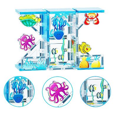 PicassoTiles 26 PC Marine Themed, Magnetic Tiles, Magnetic Building Blocks for Kids 3+