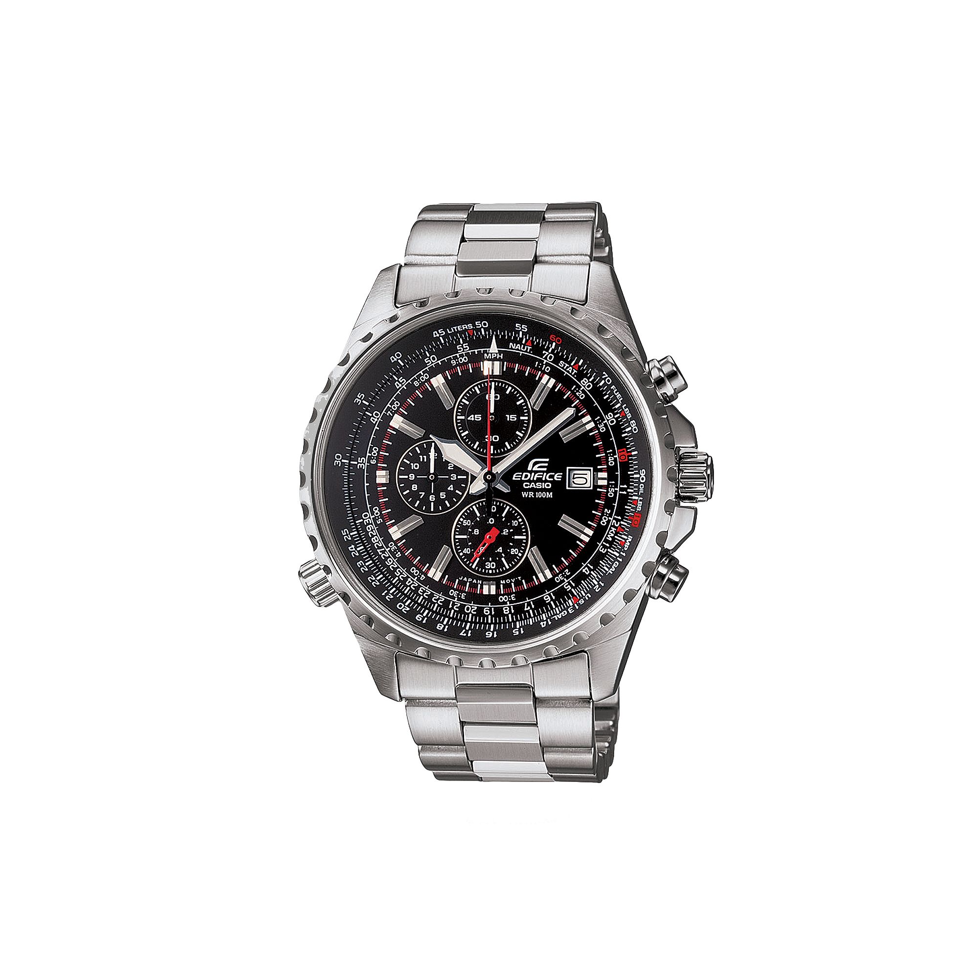 Casio Mens EDIFICE Stainless Steel Flight Computer Chronograph Watch - EF5