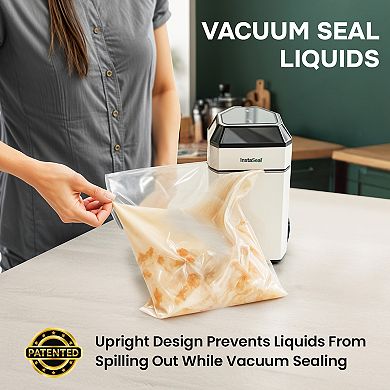 InstaSeal Airtight Double Seal Compact Upright Bag Food Vacuum Sealer with 12 Bags