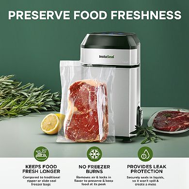 InstaSeal Airtight Double Seal Compact Upright Bag Food Vacuum Sealer with 12 Bags