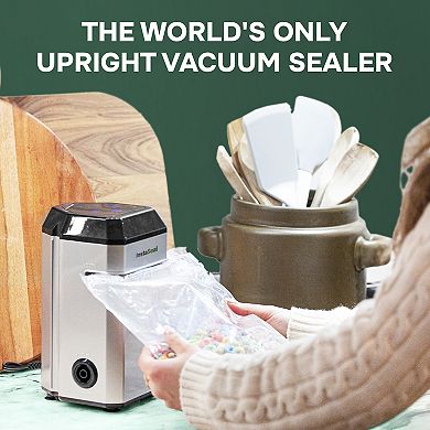 InstaSeal Airtight Double Seal Compact Upright Bag Food Vacuum Sealer with 12 Bags