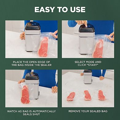 InstaSeal Airtight Double Seal Compact Upright Bag Food Vacuum Sealer with 12 Bags