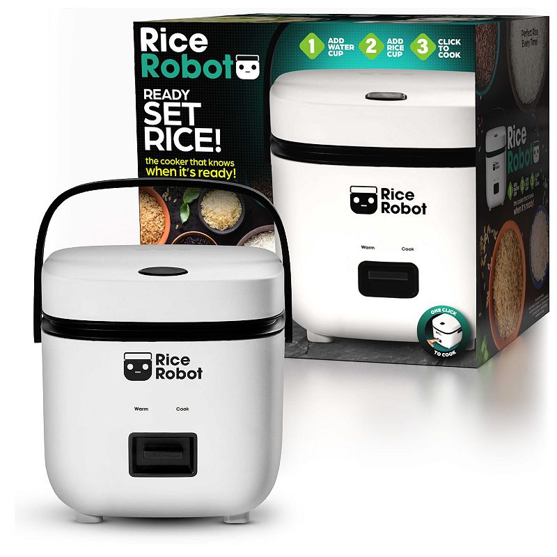 Rice Robot 4-Cup Space Saving Rice Cooker with Ceramic Nonstick Inner Pot, White