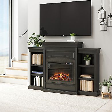 Ameriwood Home Lamont Electric Fireplace with Mantel & Side Bookcases