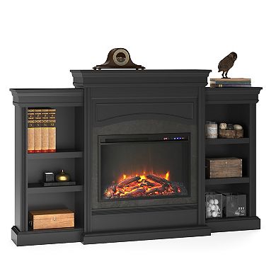 Ameriwood Home Lamont Electric Fireplace with Mantel & Side Bookcases